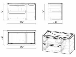 Тумба подвесная под раковину Grossman Адель 109003 90см белый